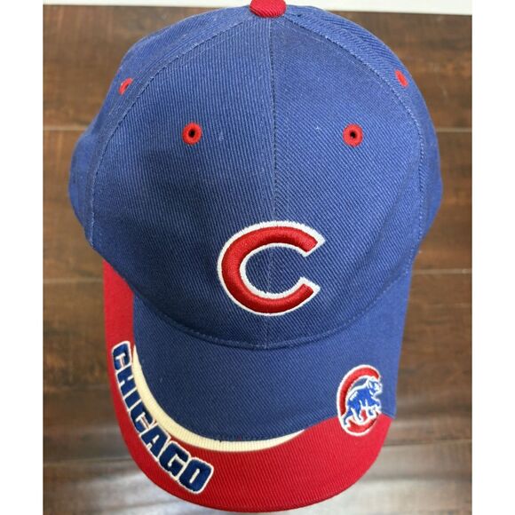 MLB Other - Vtg Chicago Cubs T.E.I. MLB Walking Bear Blue Red Strapback Hat Retro Sporty Cap